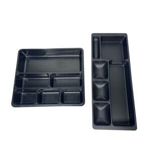 2 Black Desk Drawer Organizers, 6-Comp, Office or Makeup Holders - Used